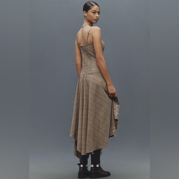 Mare Mare Ruffle Hem Slip Dress Brown Plaid Anthropologie BNWT small - Picture 3 of 9